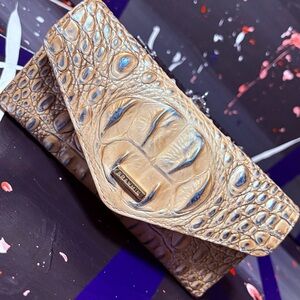 Brahmin Tan and Blue Crocodile Embossed Veronica Wallet